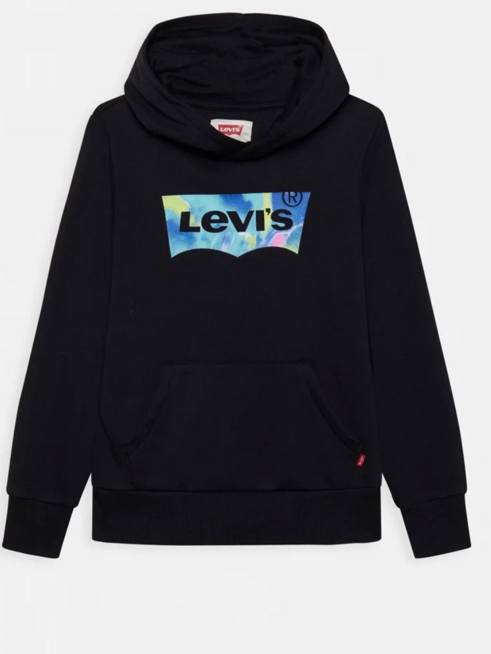 Levi's Black Crewneck Hoodie with Multicolor Tie-Dye Logo